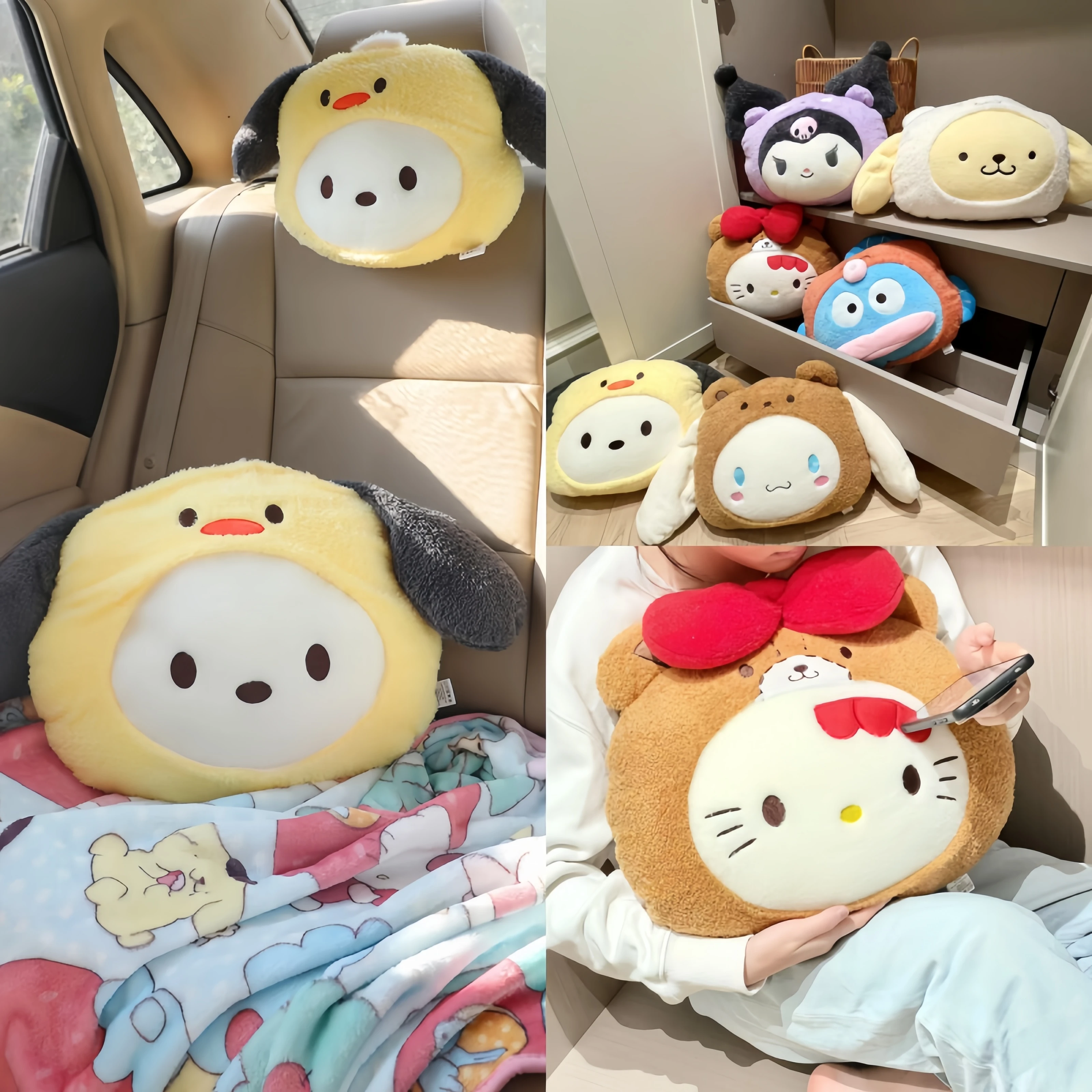

Sanrio Pom Pom Purin Hello Kitty Headrest Back Cushion Chair Lumbar Support Car Seat Decor My Melody Kuromi Hangyodon Pillow