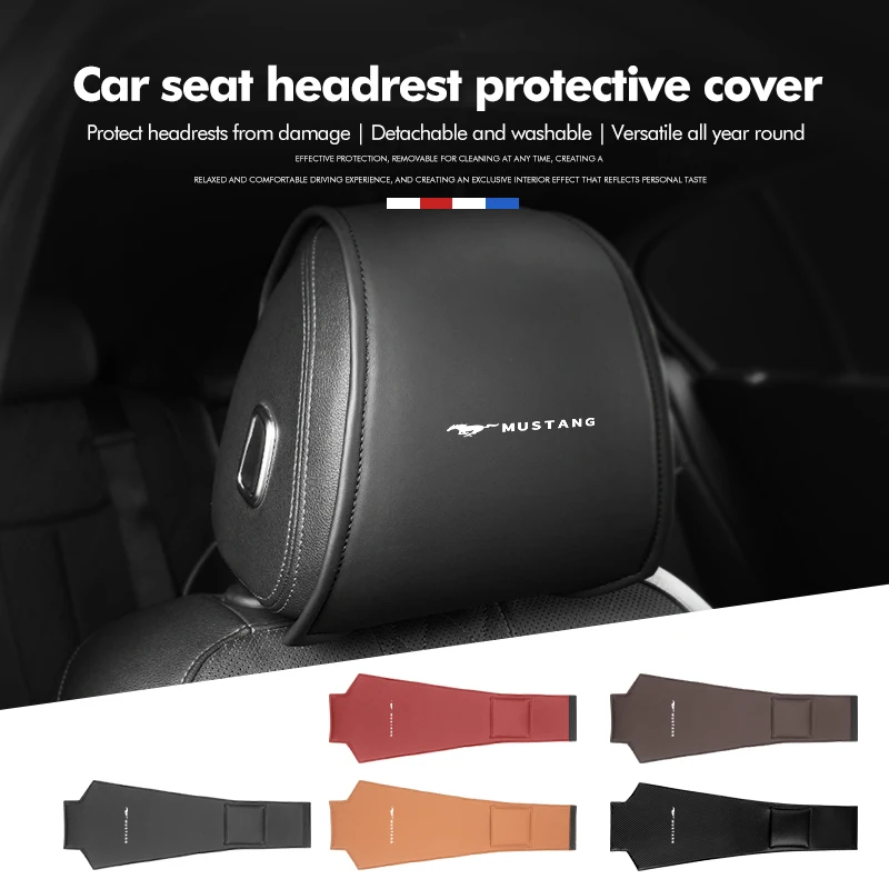 Capa protetora de couro para encosto de cabeça de carro, acessórios interiores para Mustang Fiesta Kuga Edge Mondeo ST Mondeo Shelby GT, 1/2 peças