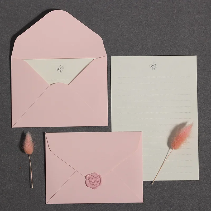 Enveloppes en papier rose massif, 5 pièces/ensemble, couverture de cartes d'invitation, cartes postales, papeterie coréenne, fournitures de bureau