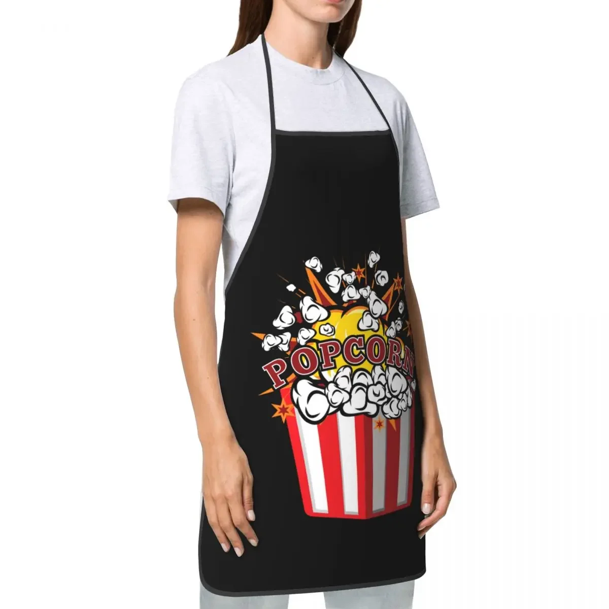 Funny Cartoon Popcorn Bib Apron Men Women Unisex Kitchen Chef Movie Day Snacks Tablier Cuisine for Cooking Baking Painting