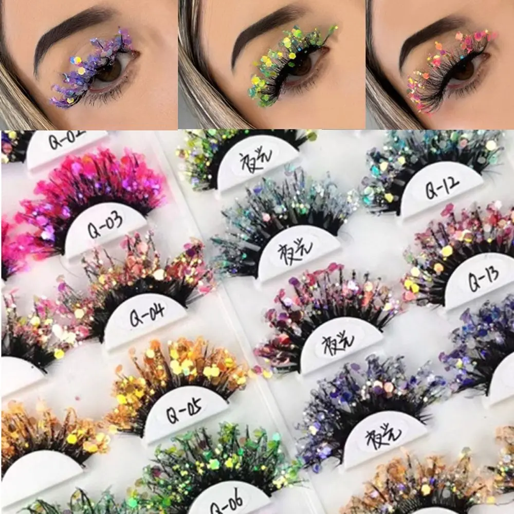 

Shining Colored Eyelashes Glitter False Eye Lashes Dramatic Party Luminous Eyelashes Colorful Fake Lashes Extension