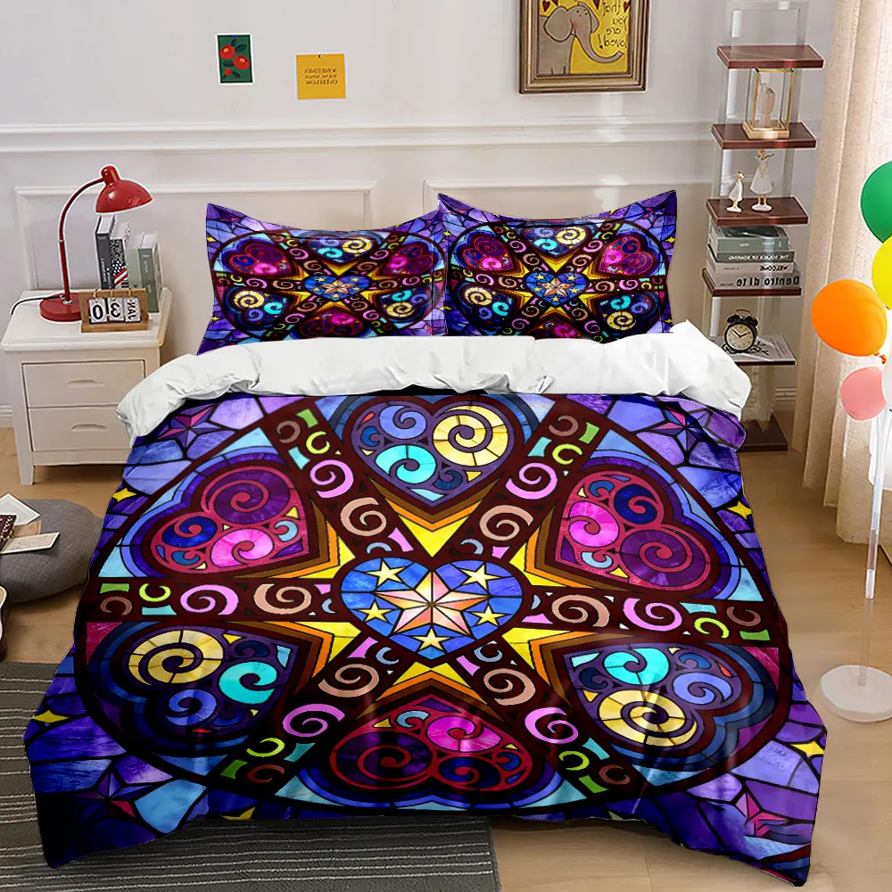 

"Stained Glass Heart Decor Set" Soft Comfortable Duvet Cover Bedding Set Included 1*Duvet Cover & 2*Pillowcases, gift