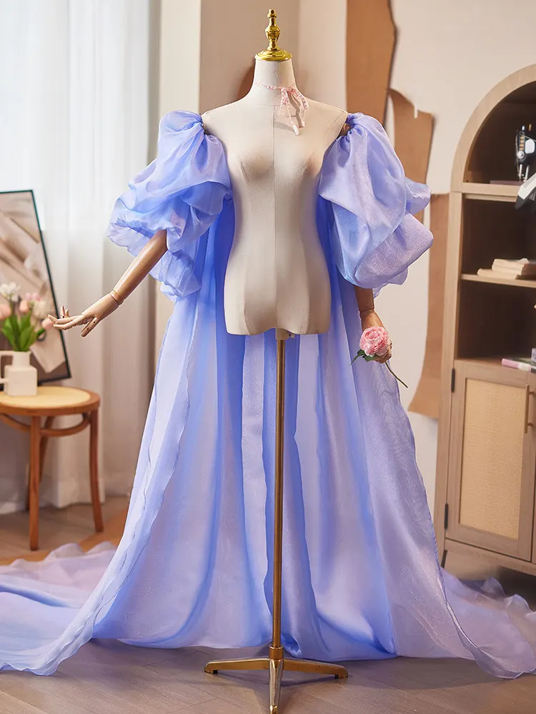 Original Blue Large Tailed Handmade Shawl Mopping Floor Exquisite Photography Exaggerated Accessories Runway Dress Matching