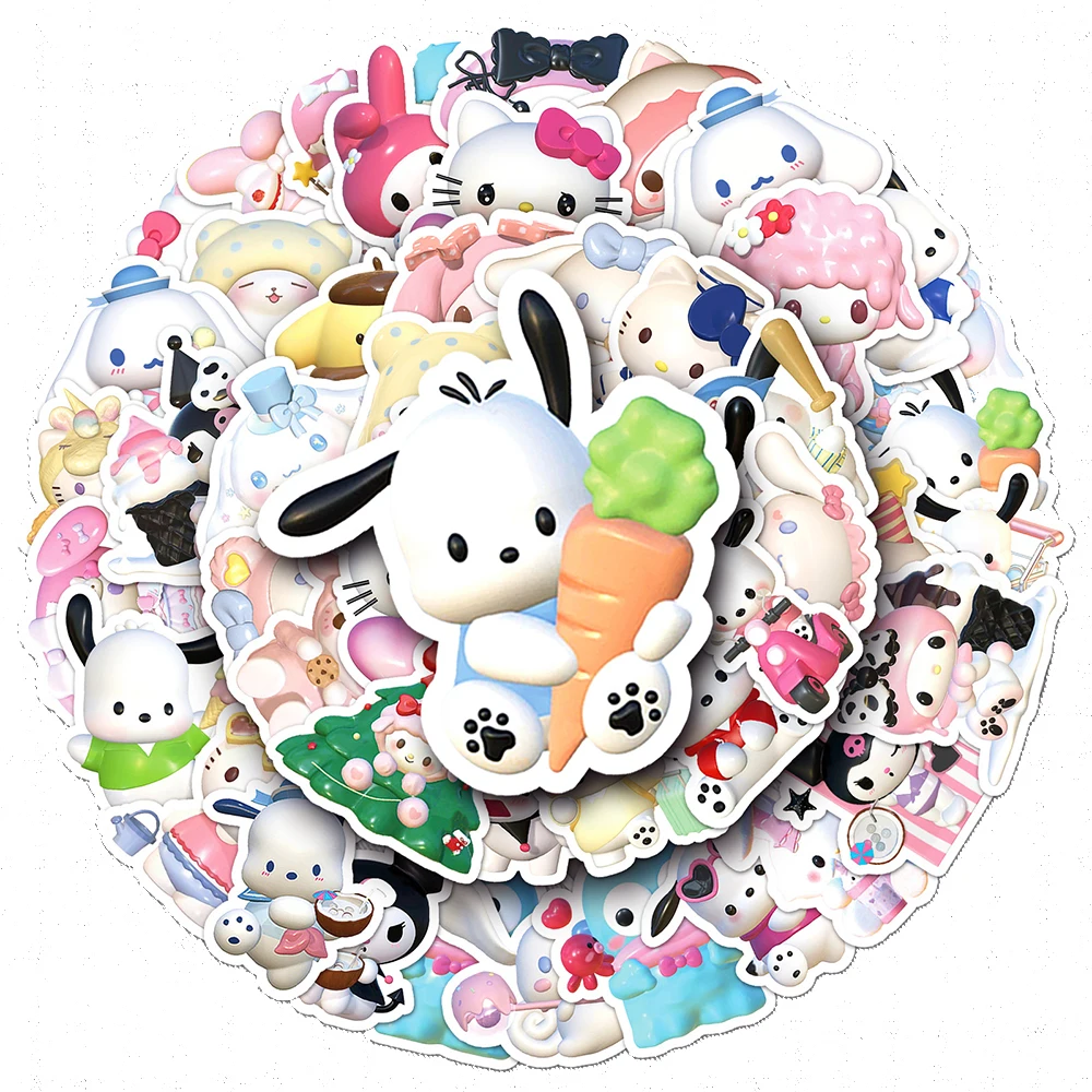 Pegatinas estereoscópicas 3D de Sanrio, calcomanías de dibujos animados, Hello Kitty, Kuromi, nevera, portátil, teléfono, diario, papelería,