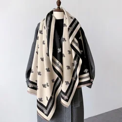 Sciarpa floreale da donna in cashmere di marca di lusso Scialle caldo invernale e avvolgente Bandana Pashmina Foulard femminile Coperta spessa quadrata Poncho