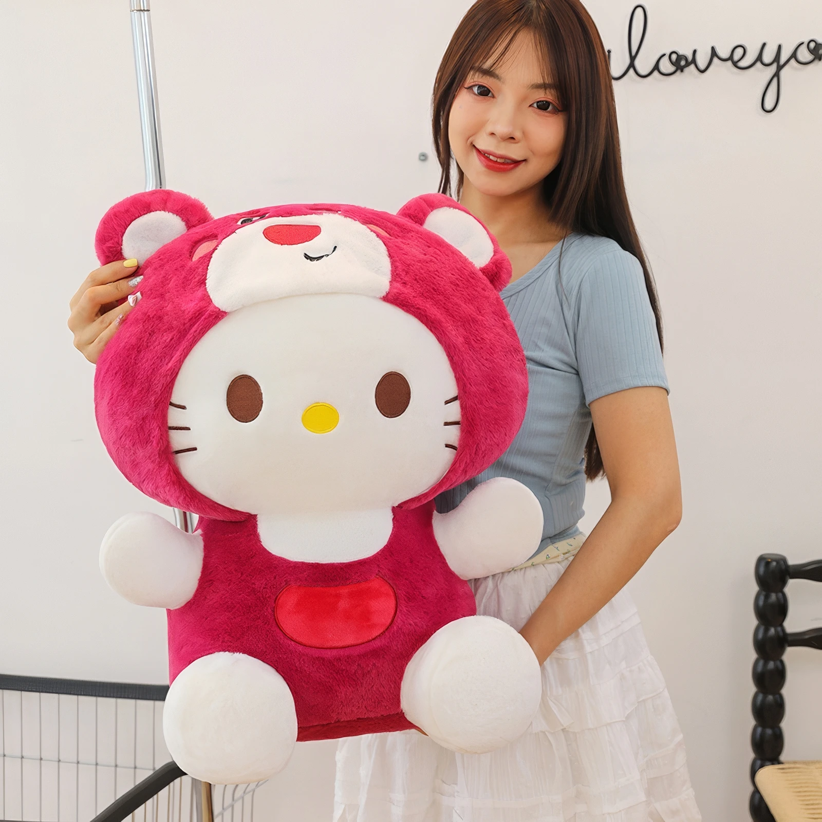 60cm Kawaii Sanrio Hello Kitty Plush Toy Cute Kt Cat Transformed Lotso Soft Stuffed Doll Girls Large Size Sleep Pillow Kids Gift