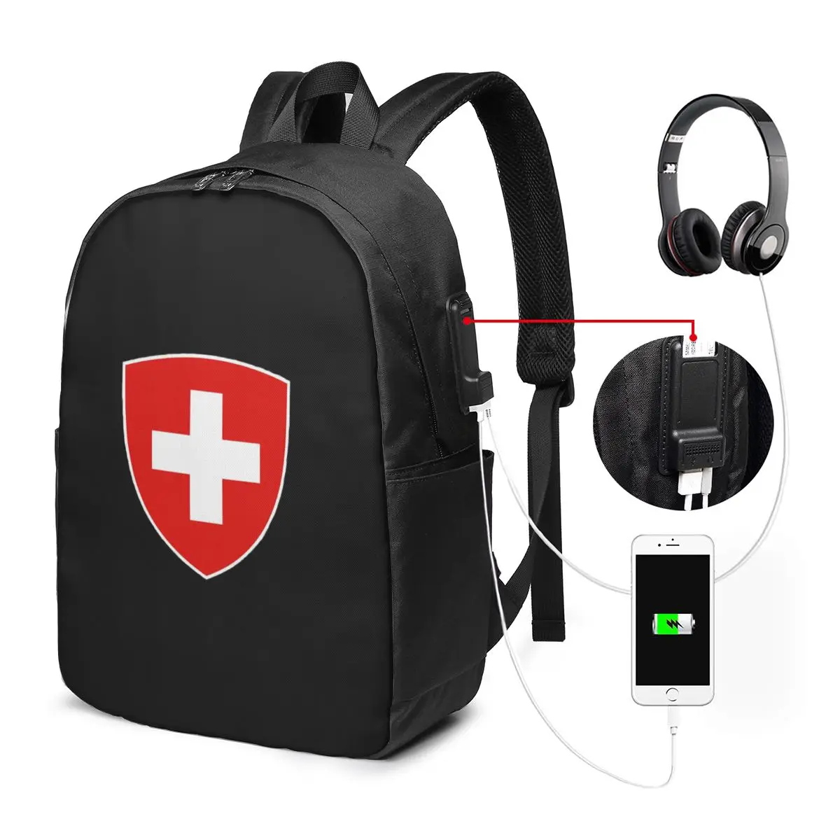 

Coat Of Arms Of Switzerland Flag Backpack Travel Notebook Bag Computer College Student School Bag Laptop Shoulder Bags