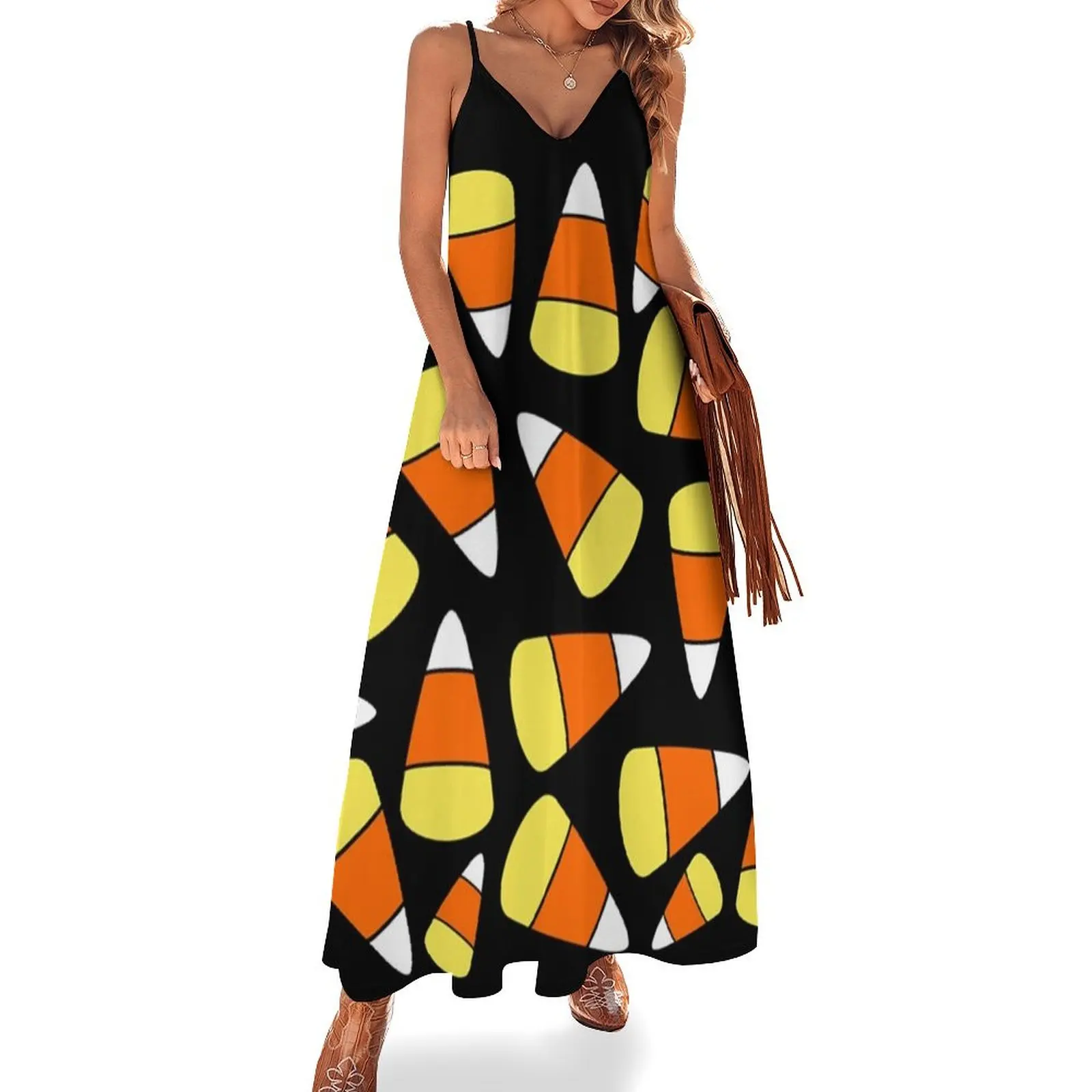 

Candy Corn Pattern Halloween Sleeveless Long Dress dresses for woman 2025 Women's summer dresses Dress