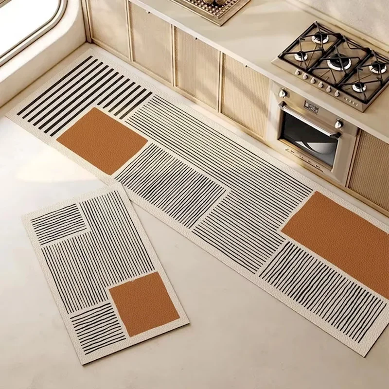 VIKAMA Geometric Lines Kitchen Carpet Entrance Non Slip Floor Mat Minimally Striped Wave Carpet Home Decoration
