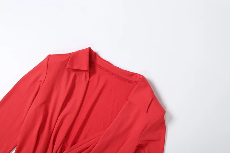 Weird Puss Sexy Minikleid mit tiefem V-Ausschnitt für Damen, Herbsttrend, lange Ärmel, tailliert, figurbetont, Pfirsichfarben, High Street Fashion, Bodycon – Detail 6