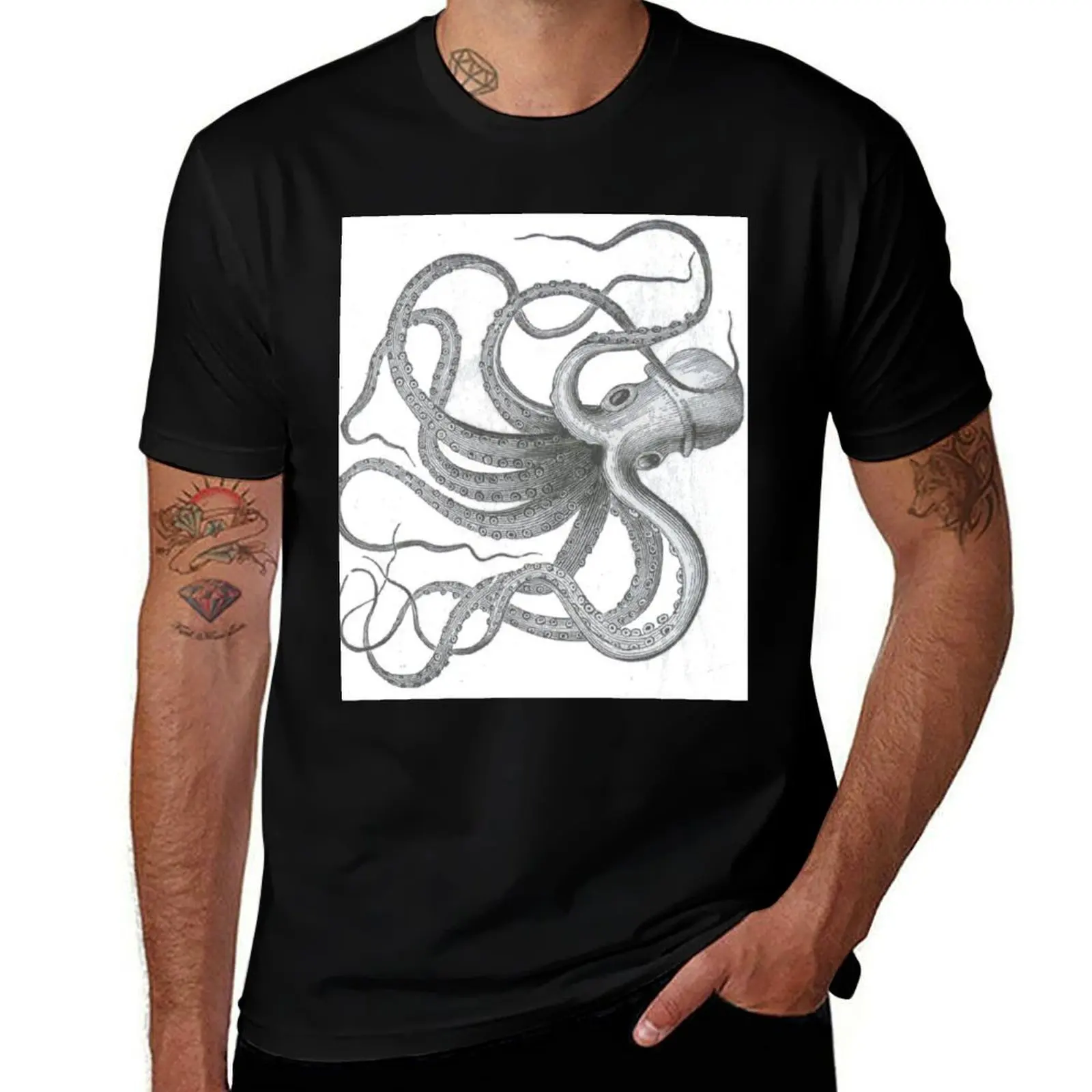 Vintage octopus kraken nautical steampunk preppy goth sea creature print T-Shirt Casual Everyday Short Sleeve T-Shirt