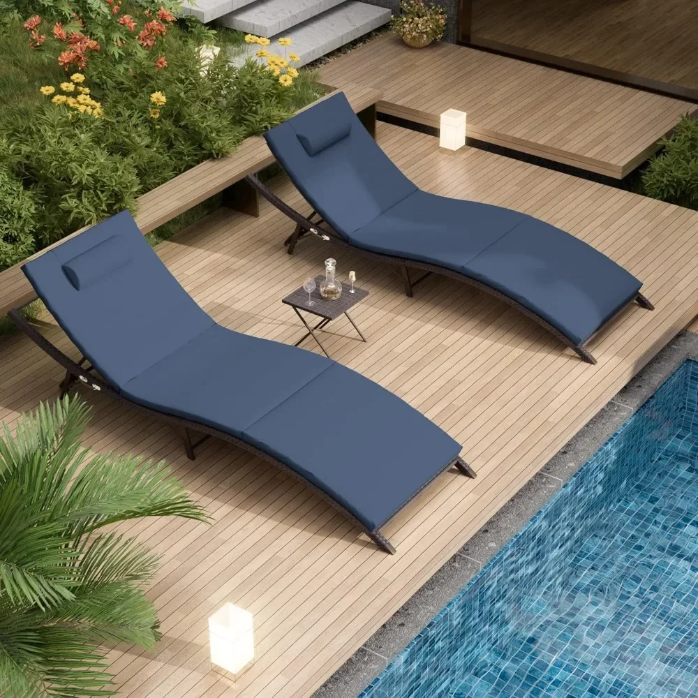 

Patio Chaise Lounge Set 3 Pieces Outdoor Lounge Chair Outdoor Wicker Lounge Chairs with Table Folding Chaise Lounger