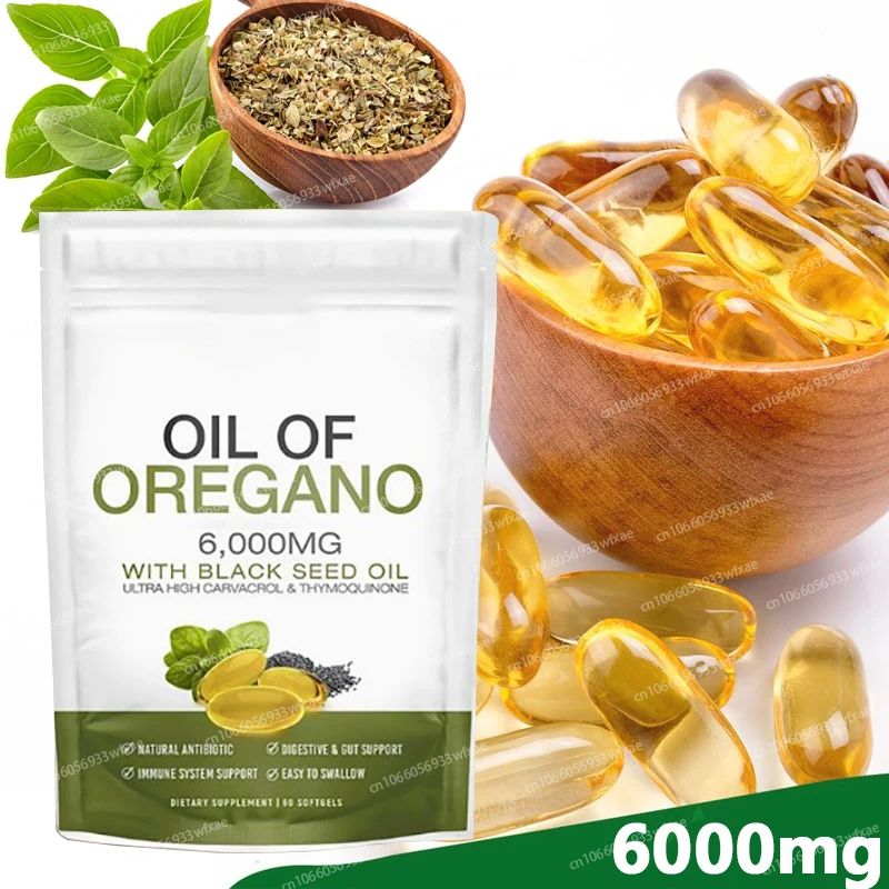Aceite de Orégano con Aceite de Semilla Negra, Antioxidante, Apoyo para la Salud Inmunológica, Mejora la Salud Respiratoria, Huesos Fuertes