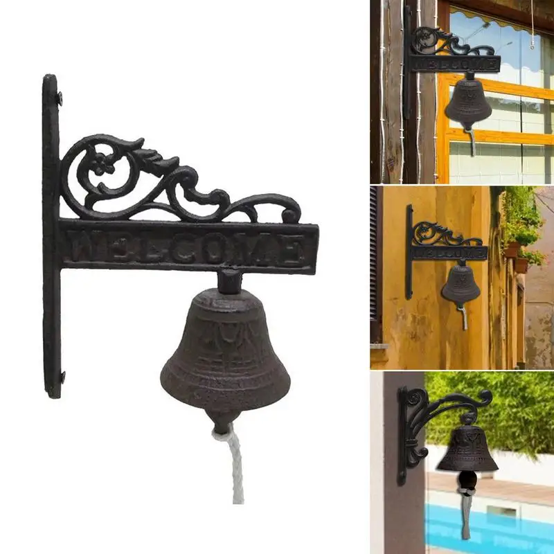 

Retro Garden Rustic Bell Vintage Large Cast Iron Wall Mounted Metal Door Bell For Farm House Outside Decorative Accent Bells