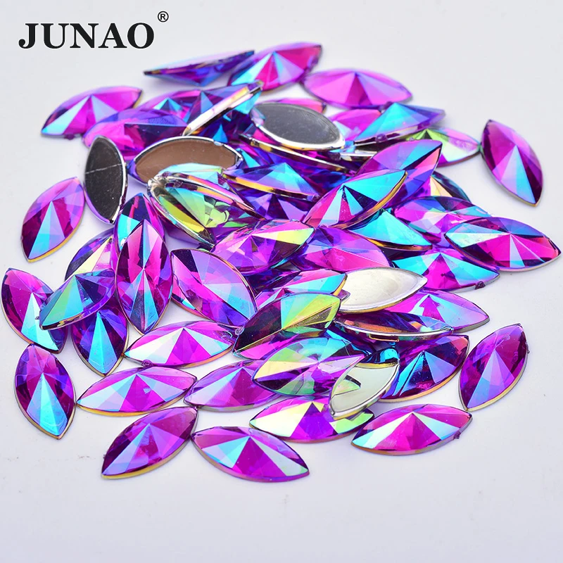 JUNAO 5*10mm 7*15mm Mix Color AB Crystal Rhinestone Applique Flat Back Decoration Crystal Strass Non Sewing Stone for DIY Crafts
