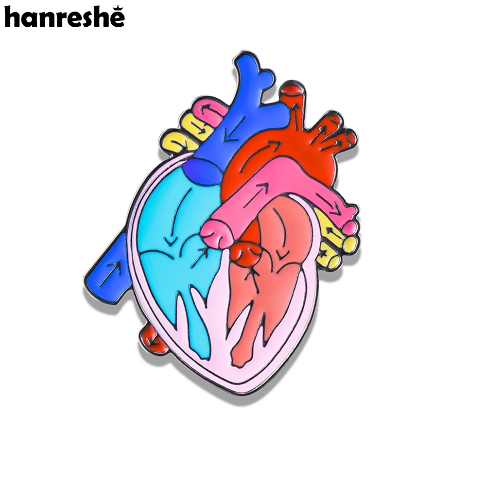 Hanreshe 심장 에나멜 핀 의료 해부학 옷깃 배낭 브로치 배지 쥬얼리, 의사 간호사 의학 학생용