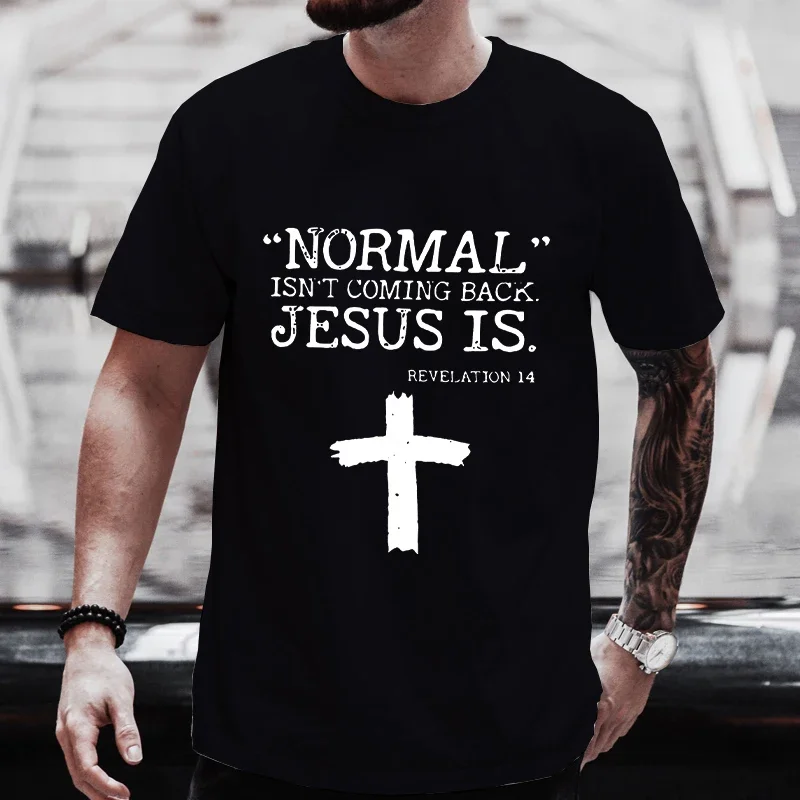 Men\'s T-shirt Cross & Jesus Letter Pattern Graphic Tees Summer Short Sleeve Streetwear Y2k Tops Male Outfits Oversized Clothing