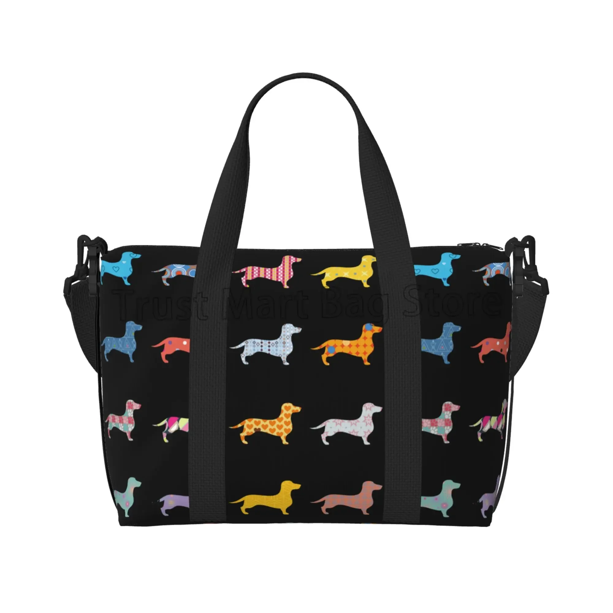 Cute Dachshund Dogs Duffle Bags Durable Personalize Sport Gym Travel Bag Unisex Weekender Overnight Bag Large Workout Bags