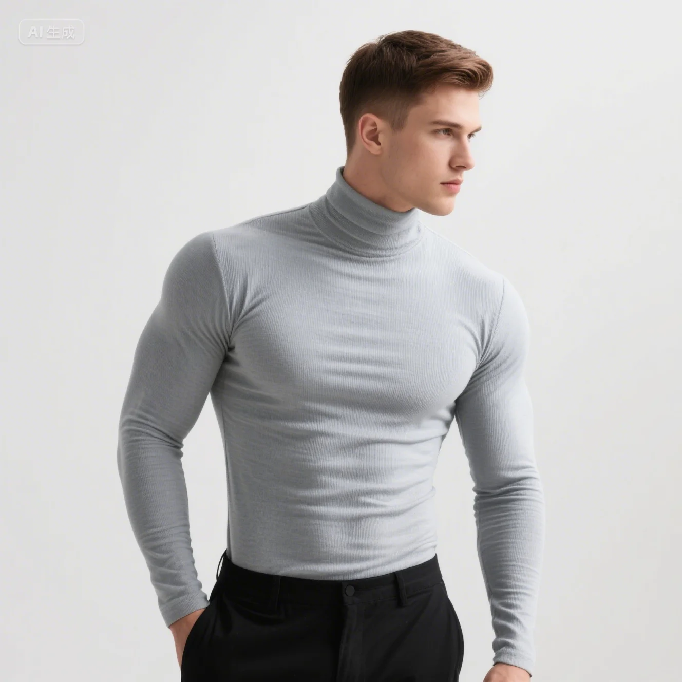 

Warm Underwear Top Men's Autumn and Winter New Warm Basic Style Autumn Men Tight Fitting High Neck Slim Fit Long Sleeved T-shirt