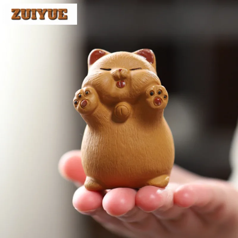 

Yixing Zisha Cute Little Orange Cat Tea Pet Aesthetic Tea Spirit Tea Figurine Play Toys Tea Statue Ornaments Accessories Craft