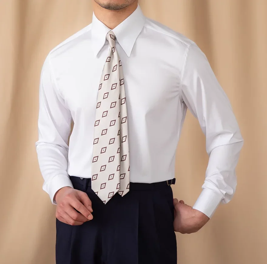 ใหม่ผู้ชายเสื้อแขนยาวสีขาว Slim-fit ธุรกิจ Gentry ชุด Big tip collar Snti-wrinkle pro-skin เสื้อ