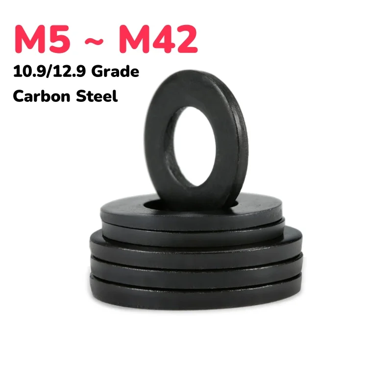 10.9/12.9 Grade M5 M6 M8 M10 ~ M42 Black High Strength Carbon Steel Flat Washer Plain Gasket Pad
