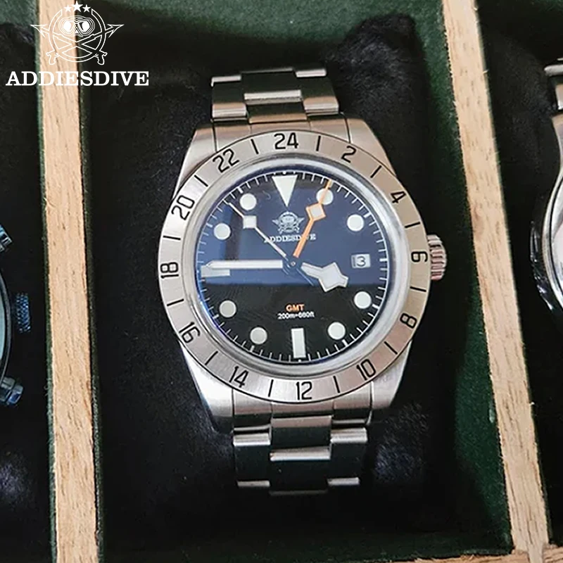 

ADDIESDIVE 39mm GMT Men Watches Stainless Steel BGW9 Super Luminous Quartz Watch Bubble Mirror Glass AD2035 Watches Reloj Hombre