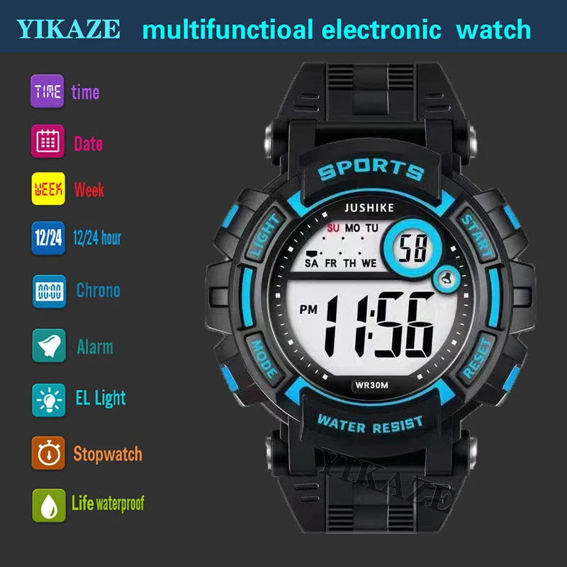 YIKAZE Men Sports Watch Waterproof Multifunction Military Digital Watches Luminous LED Electronic Wristwatch for Men Child Boys