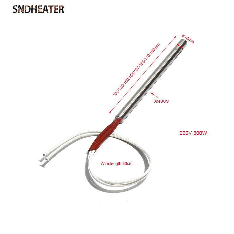 SNDHEATER 220V 300W 304SS Igniter Hot Rod 10x100-180mm Single head straight Heating Tube Wood Pellet Stove Parts