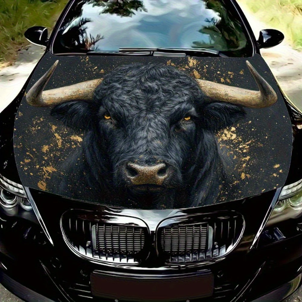 

Yellow Eyed Black Bull Car Wrap - PVC Cool Graphic, Durable & Waterproof Vinyl Bonnet Sticker, Easy Application For Aggressive &