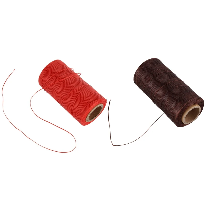 Hilo de cera encerado para costura de cuero, 2 rollos, 260M, 150D, 1MM, cordón de aguja para manualidades, color rojo y marrón claro