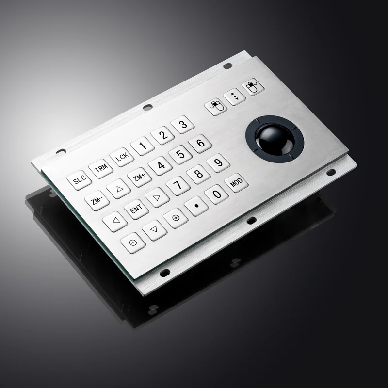 لوحة مفاتيح معدنية صناعية سلكية من الفولاذ المقاوم للصدأ USB مع كرة التتبع ولوحة التحكم