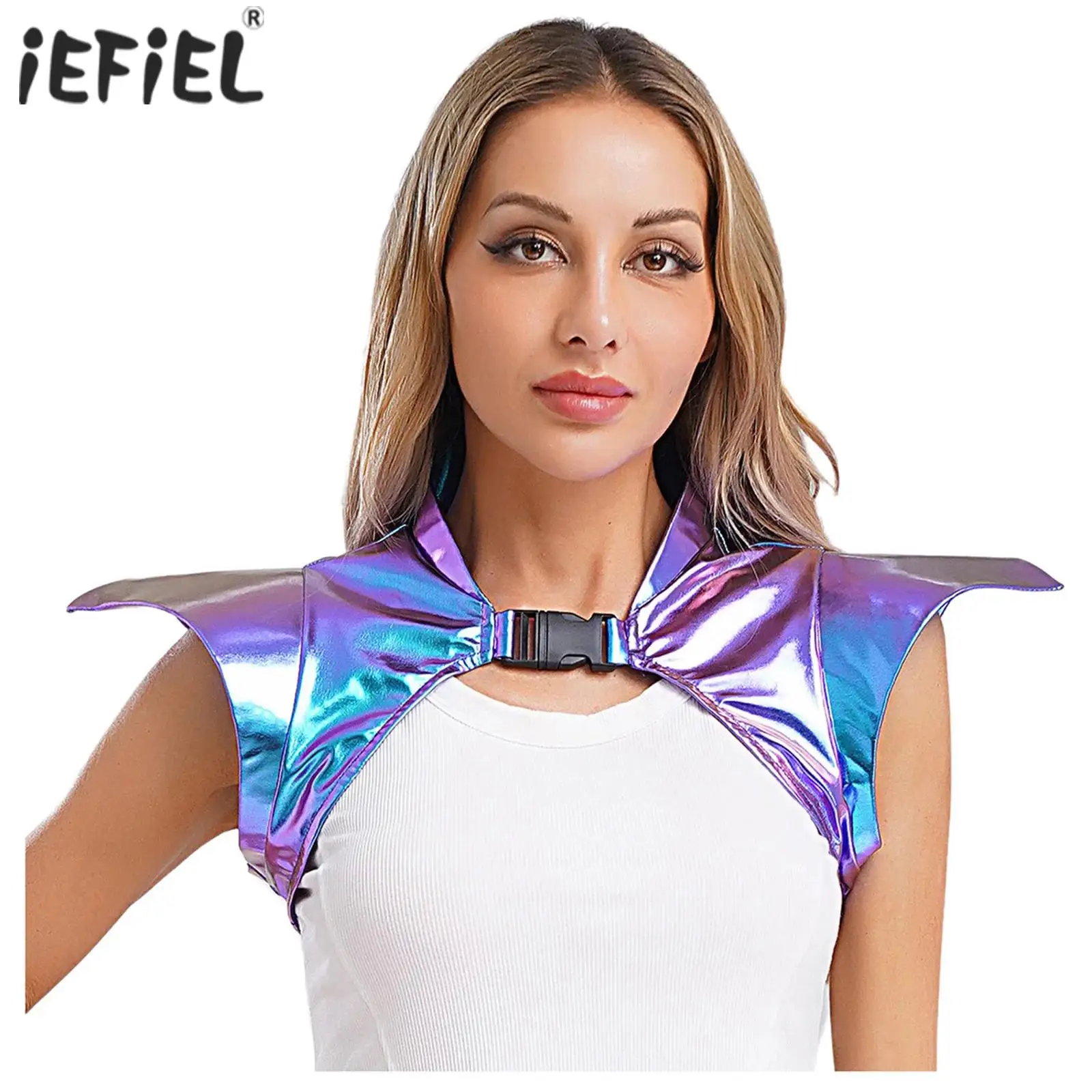 Damen Alien Robot Astronaut Shrug Shiny Metallic Gothic Armor Shrug Steampunk Gothic Schulter Epaulet Collared Pauldron Armor
