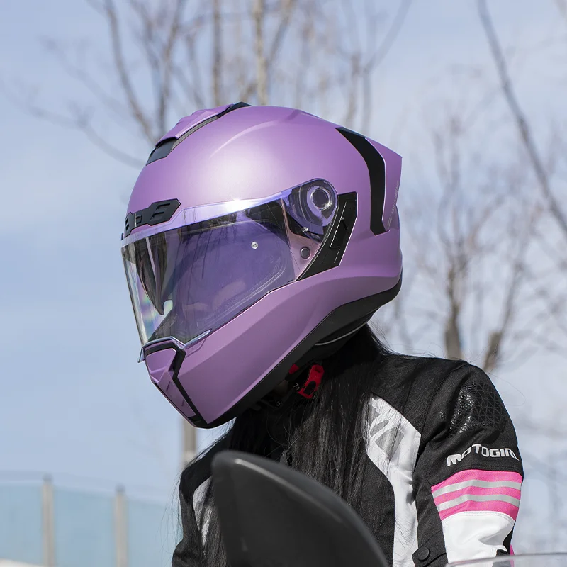 Professional Trend Purple Women Full Face Racing Helmet UV-Resistant Shell Emergency Quick Release Cheek Pads Advanced Ventilati