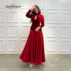 Sunflower Halter Crepe Long Sleeve A-LINE Evening Dresses Saudi Arabia Backless Formal Occasion Dresses Floor-Length Party Gowns