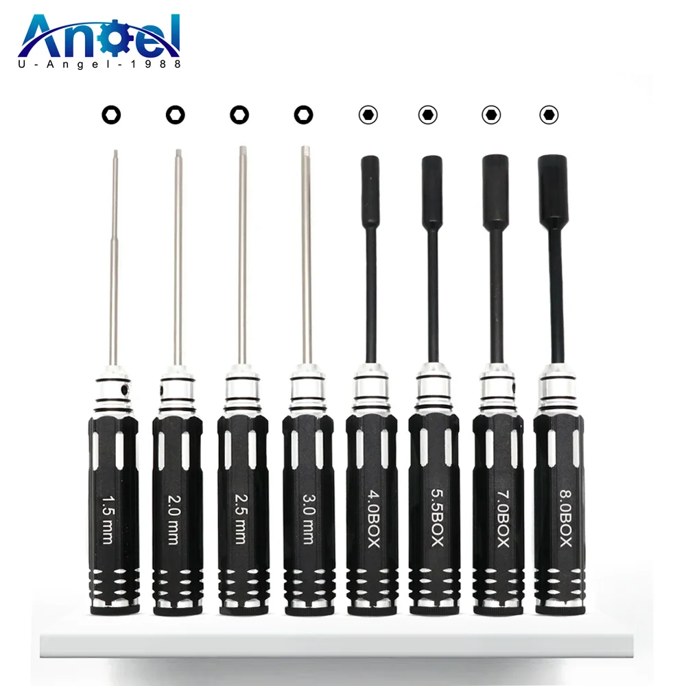 

16Pcs Hex Phillips Screw Nut Flat Hexagonal Screwdriver Steel Set with Bag Black Round Hand Shank For RC Model Mini Hand Tool