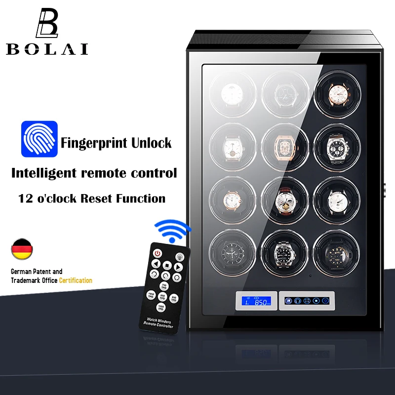 Luxe Automatische Horloge Winder12 24 30 Slot Hout Mechanisch Horloge Doos Vingerafdruk Unlock Rustig Mabuchi Motor Horloges Opslag Veilig