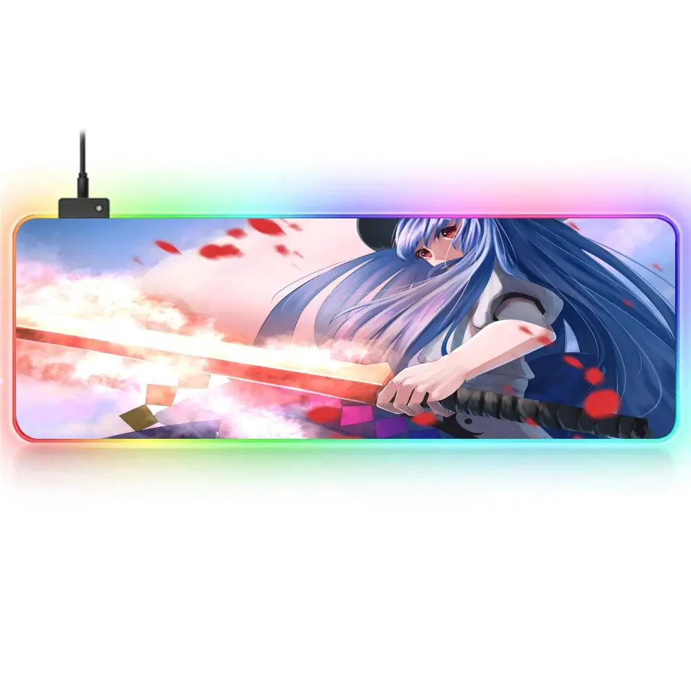 Anime T-Tenshi Girls Mouse Pad RGB Large Gaming Mouse Pad Non-slip Rubber Base Keyboard Pad Extra Large Luminous LED Mouse Pad