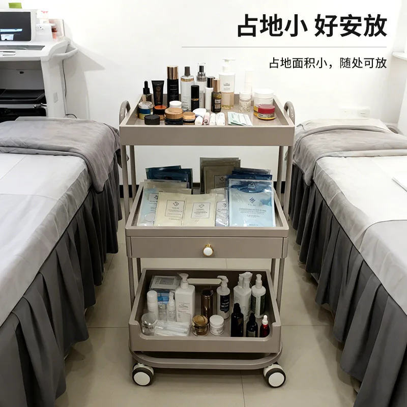 Beauty salon high-grade three-layer wooden trolley barber shop special tool trolley mobile storage multi-layer rack