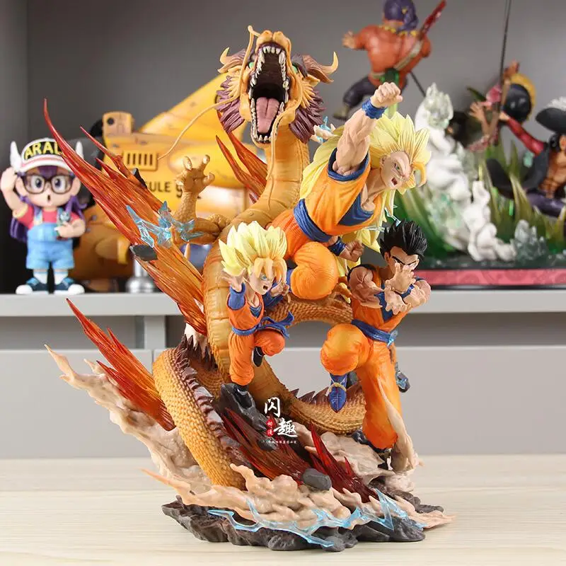 28cm Dragon Ball Goku Gohan Goten Anime Figure Gk  Dragon Fist Figures Super Saiyan 3 Ornament Statue Model Christmas Toys Gifts