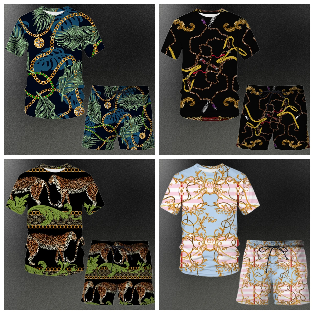 

Summer Casual Sports Set for Men Short Sleeve 3D Print Five Shorts Two Pieces Suit Teenagers Lightweight Comfortable Breathable
