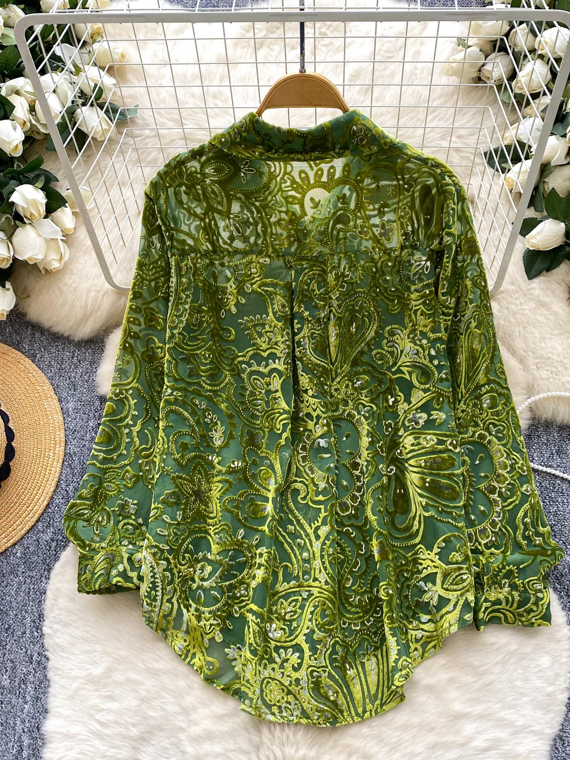 Ele Heavy Embellied Velvet Me irt المرأة فضفاضة التخسيس عادية متعددة الاستخدامات Faionable صافي irt للخريف #4