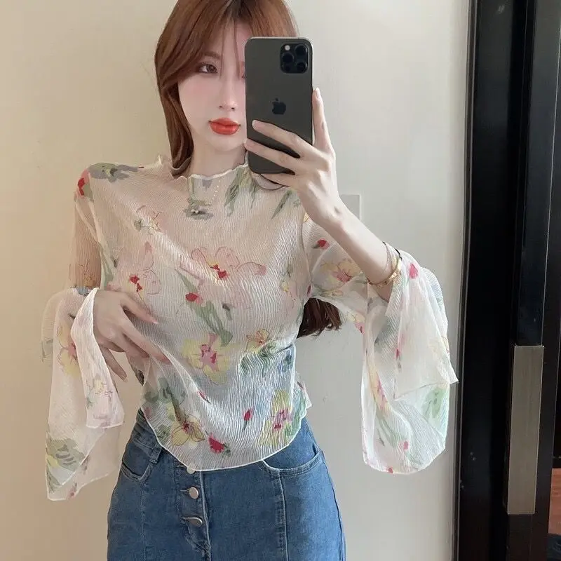 Blouses Women Summer Sun-proof Thin Femme Sweet Style Fashion Flare Sleeve Blusas Tender Hot Sale Elegant Casual All-match Ropa