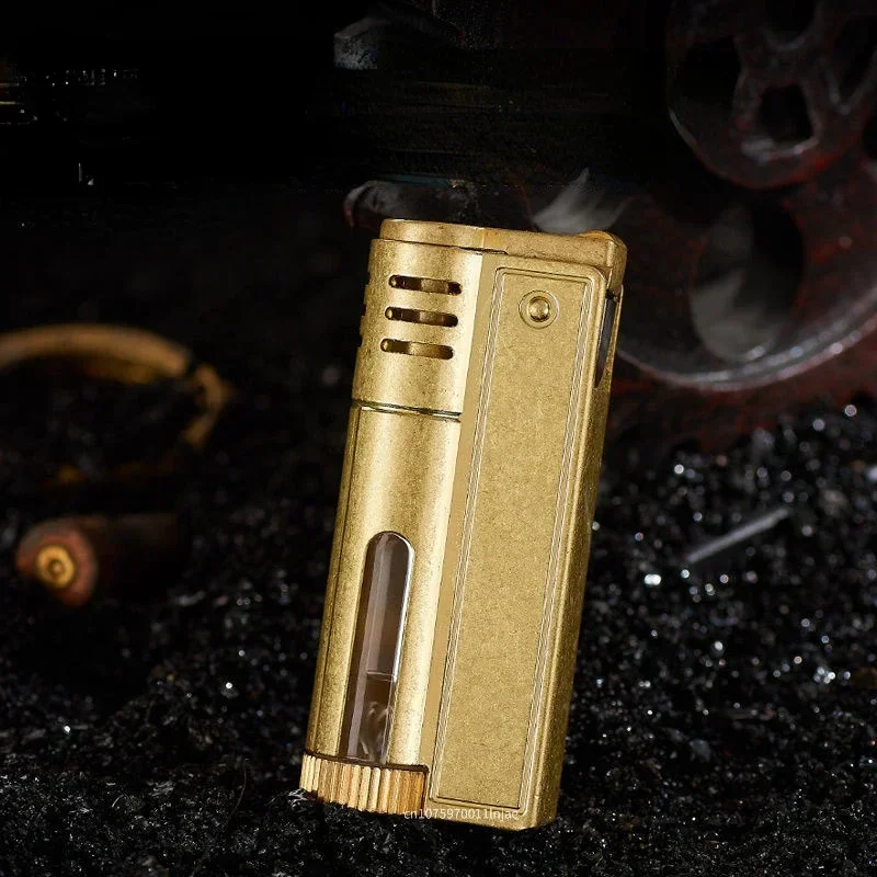 Retro Transparent Oil Tank Kerosene Lighter Windproof Men\'s Old-fashioned Grinding Wheel Creative Metal Lighter Men\'s Gift