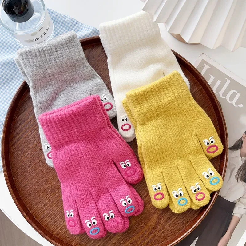 Funny Facial Expression Five Finger Knitted Gloves Knitted Touchable Cute Solid Color Windproof Warm Winter Soft Cartoon Glove