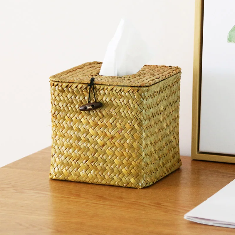 Stroh Tissue Box Handarbeit Gewebt Rattan Serviette Halter Box Rolle Papier Fach Auto Wohnzimmer Lagerung Box Home Decor WF