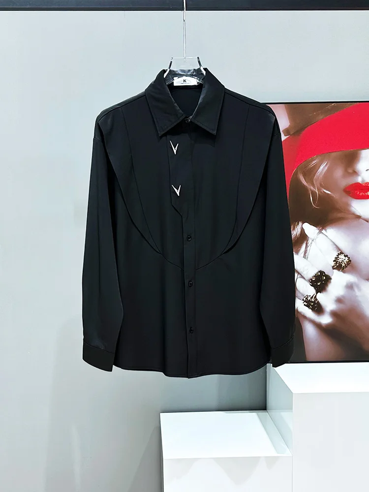 

Мужская рубашка свободного кроя с длинным рукавом, драпированная, в клетку, в стиле деконструкции, модная, универсальная, классическая, молодежная