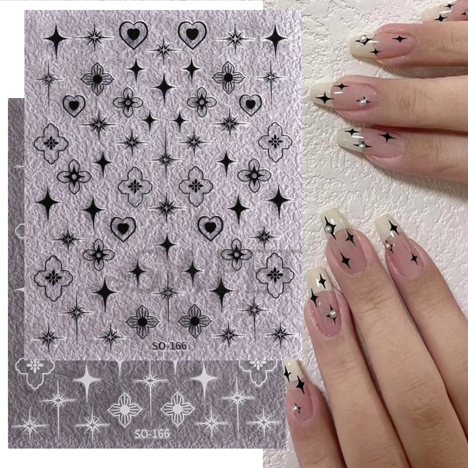 3D Flower Totem Pattern Nail Decals and Stickers Filigree Bohemia Manicure Sliders Y2K Stars Moon Bronzing Frame Nail Art Decor