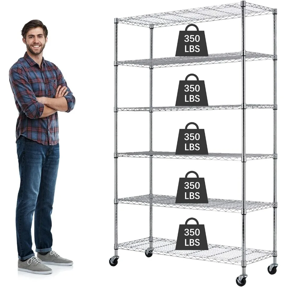 

Storage Shelves 6-Tier Wire Shelving Unit Garage Shelving with Wheels 2100LBS Capacity,18" D x 48" W x 78" H Metal Shelves Stora