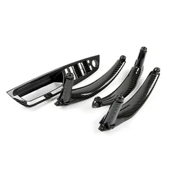 Carbon Fiber Interior Left Right Door Pull Handle Inside Cover Panel Trim Replacement For BMW X5 X6 E70 E71 E72 2007-2013